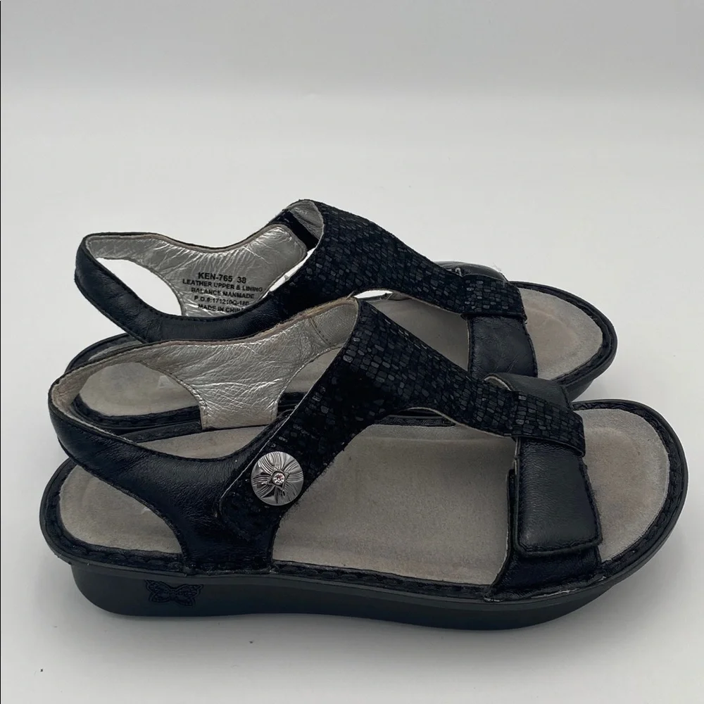 Algria Stylish Black Sandals leather women 38 casual office retro Y2K